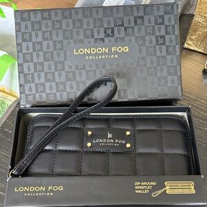 London Fog Quilted Black Wristlet